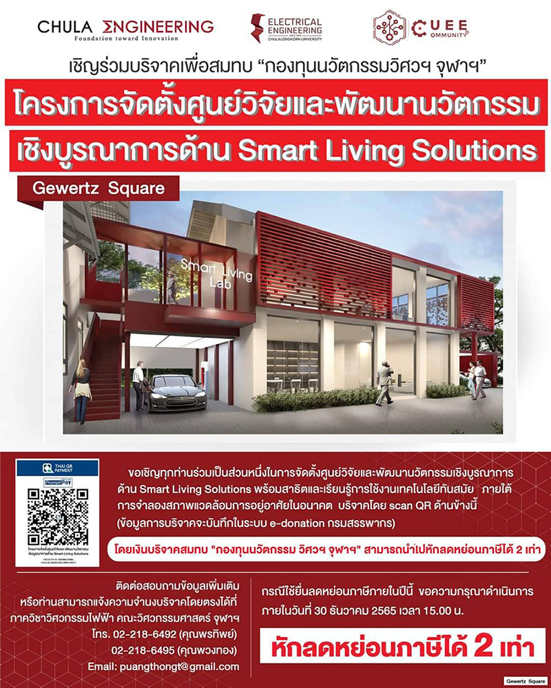 โครงการจัดตั้งศูนย์วิจัยและพัฒนานวัตกรรมเชิงบูรณาการด้าน Smart Living Solutions
